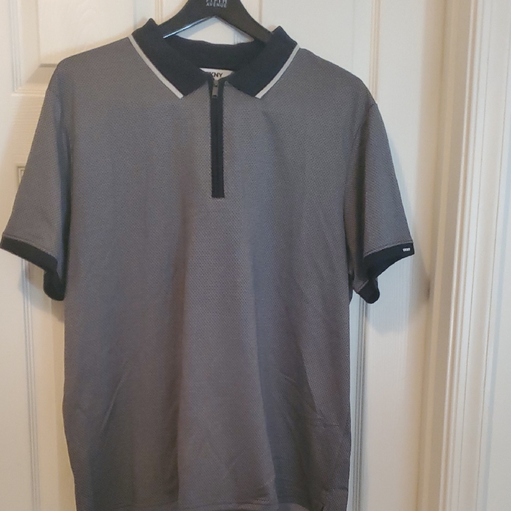 DKNY Black and Gray Polo Shirt